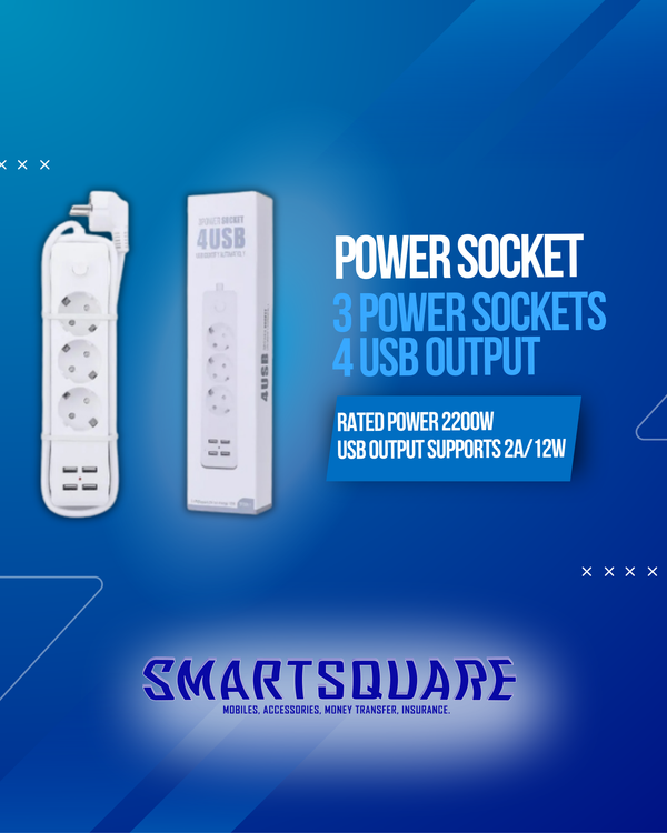 POWER SOCKET EXTENSION (3 SOCKETS + 4 USB PORTS)