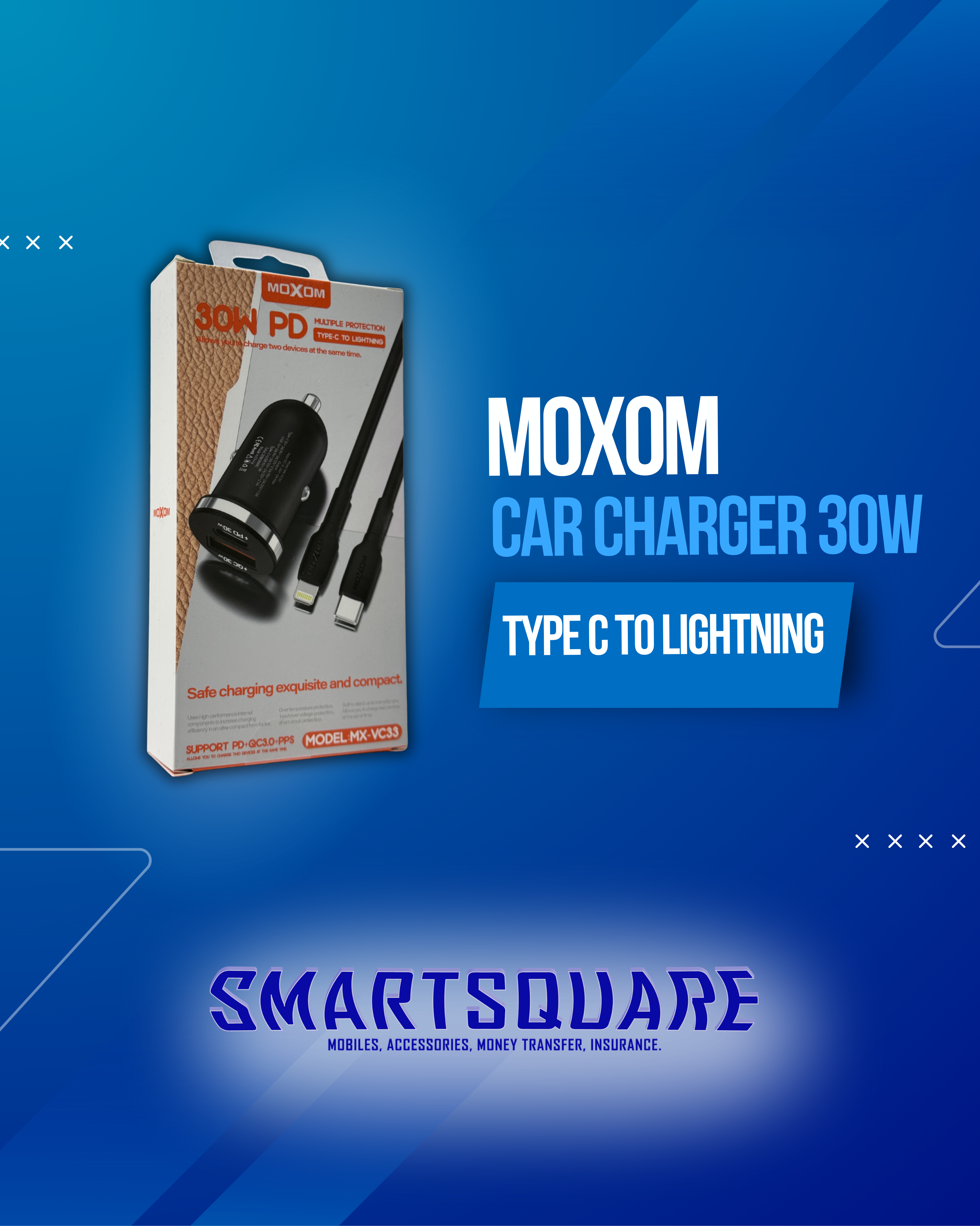 MOXOM 30W PD CAR CHARGER TYPE-C TO LIGHTNING