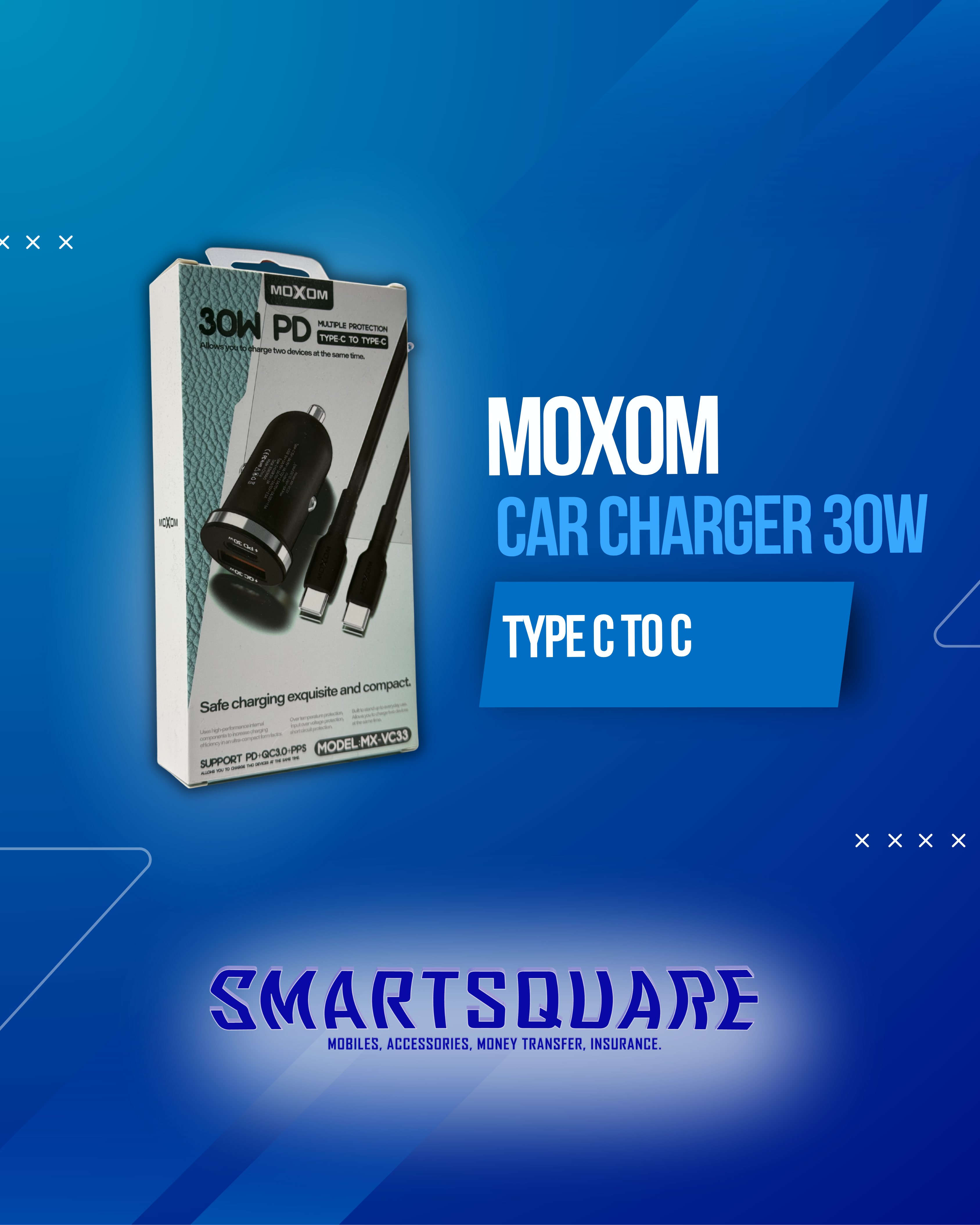 MOXOM 30W PD CAR CHARGER TYPE-C TO C
